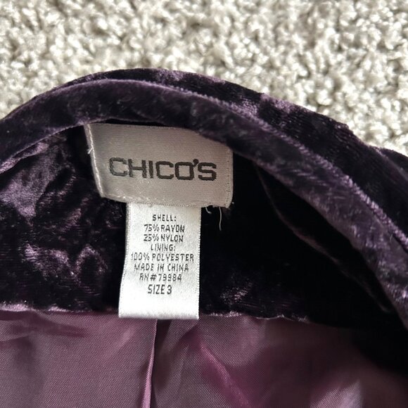 Chicos Women's Sz XL Velvet Embroidered Open Front Jacket Purple - Picture 6 of 14